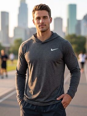 Nike Men’s Dark Gray Hooded Performance Long Sleeve Shirtless